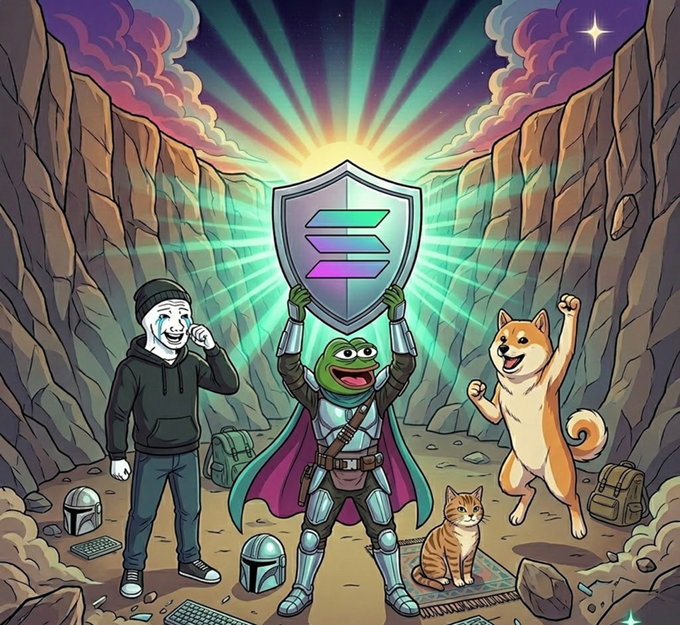 Community celebrating a raised Solana shield